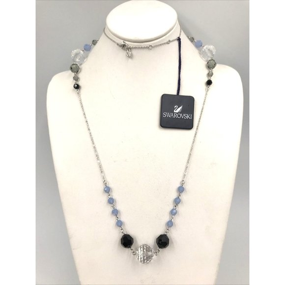 NWT Swarovski Blue Clear gray Black‎ crystal Beads Pendant chain Necklace 34" - Picture 1 of 8